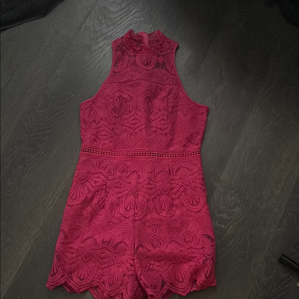 SHEIN Red Lace One Piece Romper